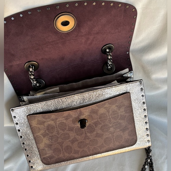 Coach Parker Mixed Media Studded Shoulder Bag 39679 Tea Rose Turnlock - Picture 10 of 16